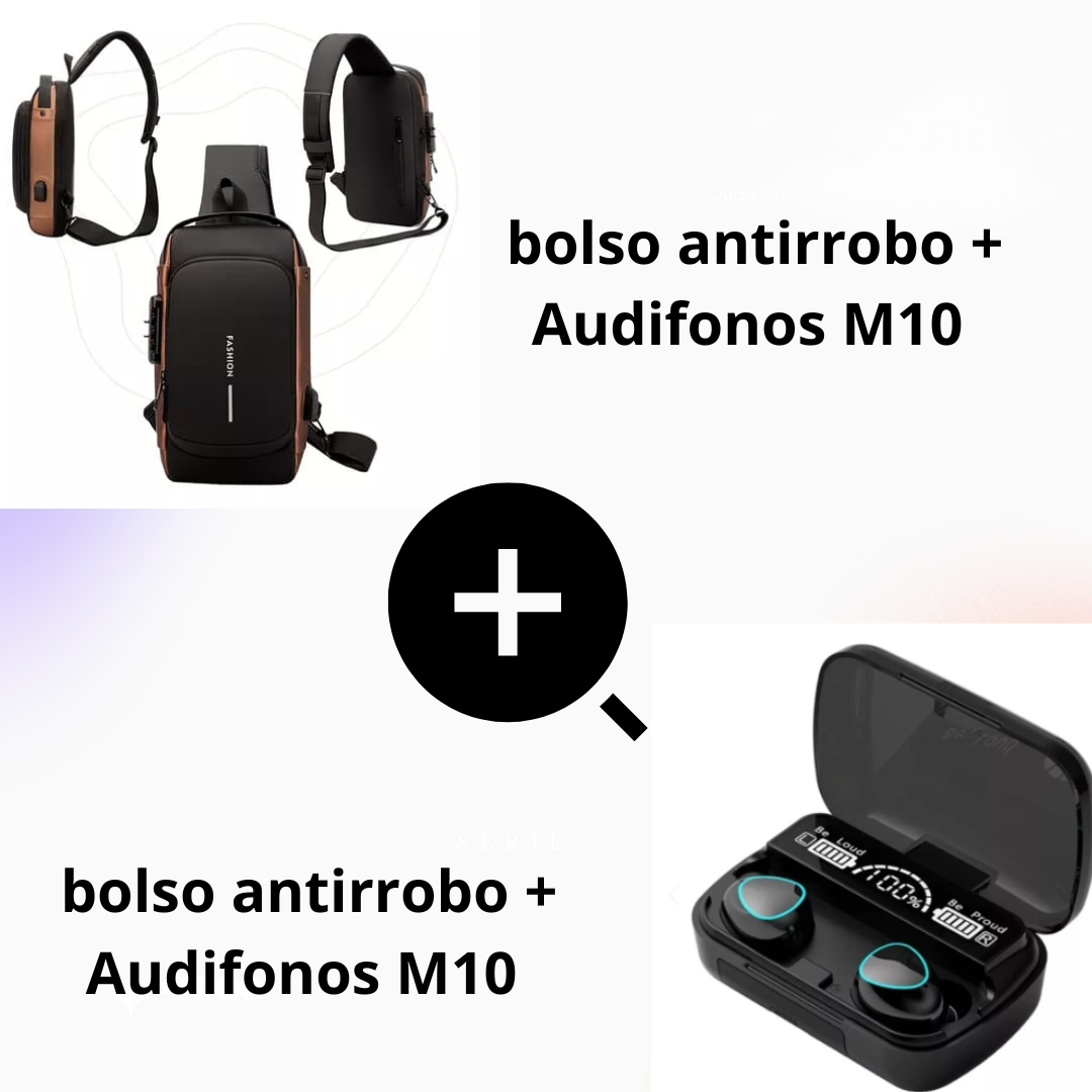 BOLSO ANTIRRROBO + AUDIFONOS M10